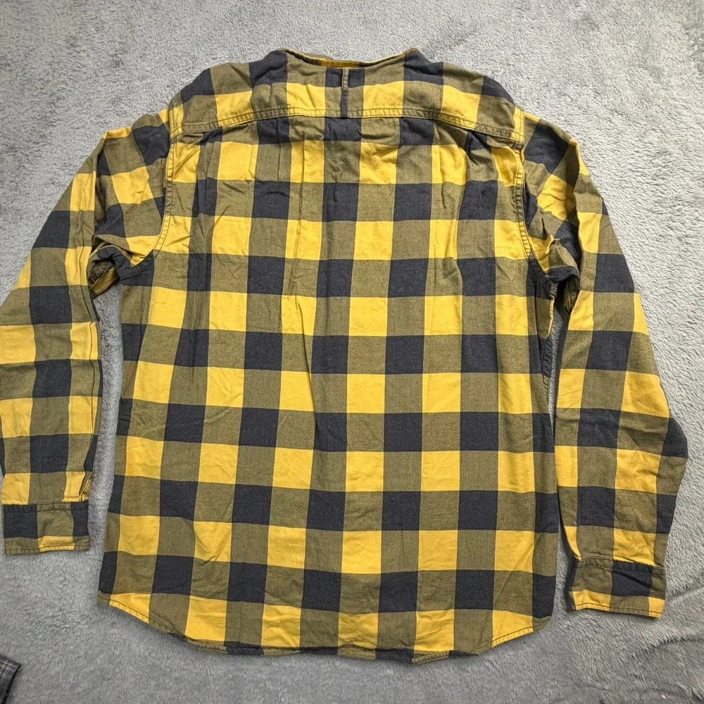 Banana Republic Mens Slim Fit Flannel Shirt Yellow Grey Buffalo Plaid Large EUC!